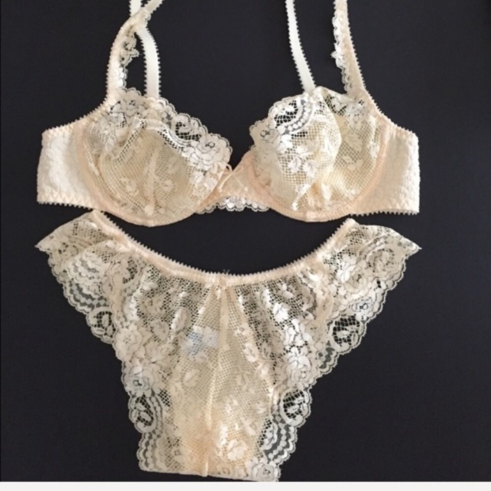 NWOT LOU Paris French Lace Bra & 2-Piece Panty Set | Made in France | 34B